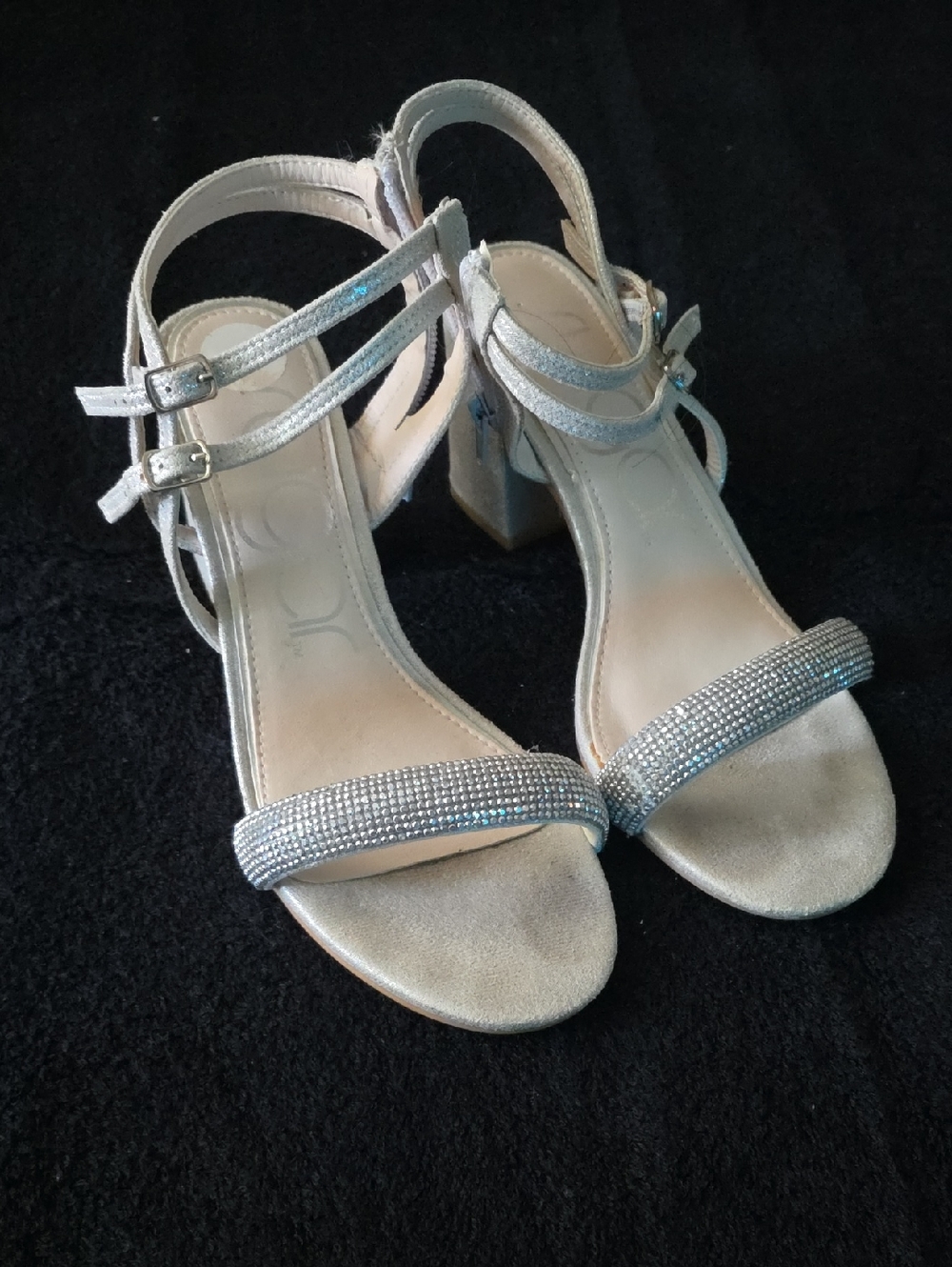 Women's Size 7.5 Sugar Silver Rhinestone Block Heel Sandals